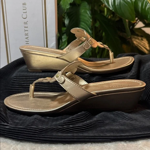 Charter Club Penelopee Wedge T-Strap Sandal Platino Women's Size 9.5M - Picture 6 of 11